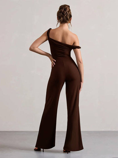 flare wide-leg jumpsuits one shoulder boat neck sleeveless women elegant casual one piece | Force