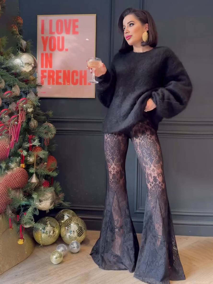 sets with flare lace pants flared v-neck buttoning pockets blazer women elegant suit style | Force
