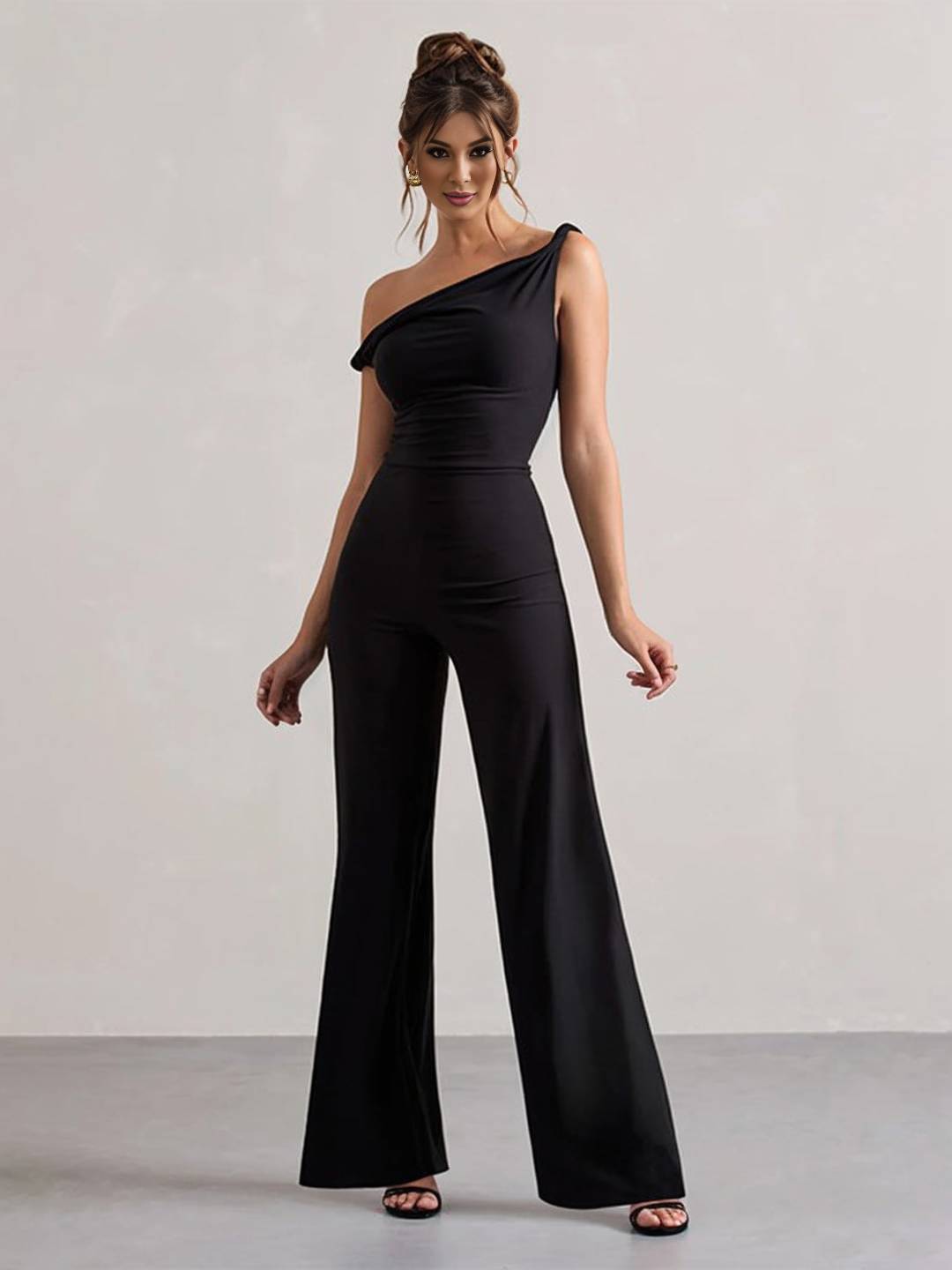 flare wide-leg jumpsuits one shoulder boat neck sleeveless women elegant casual one piece | Force
