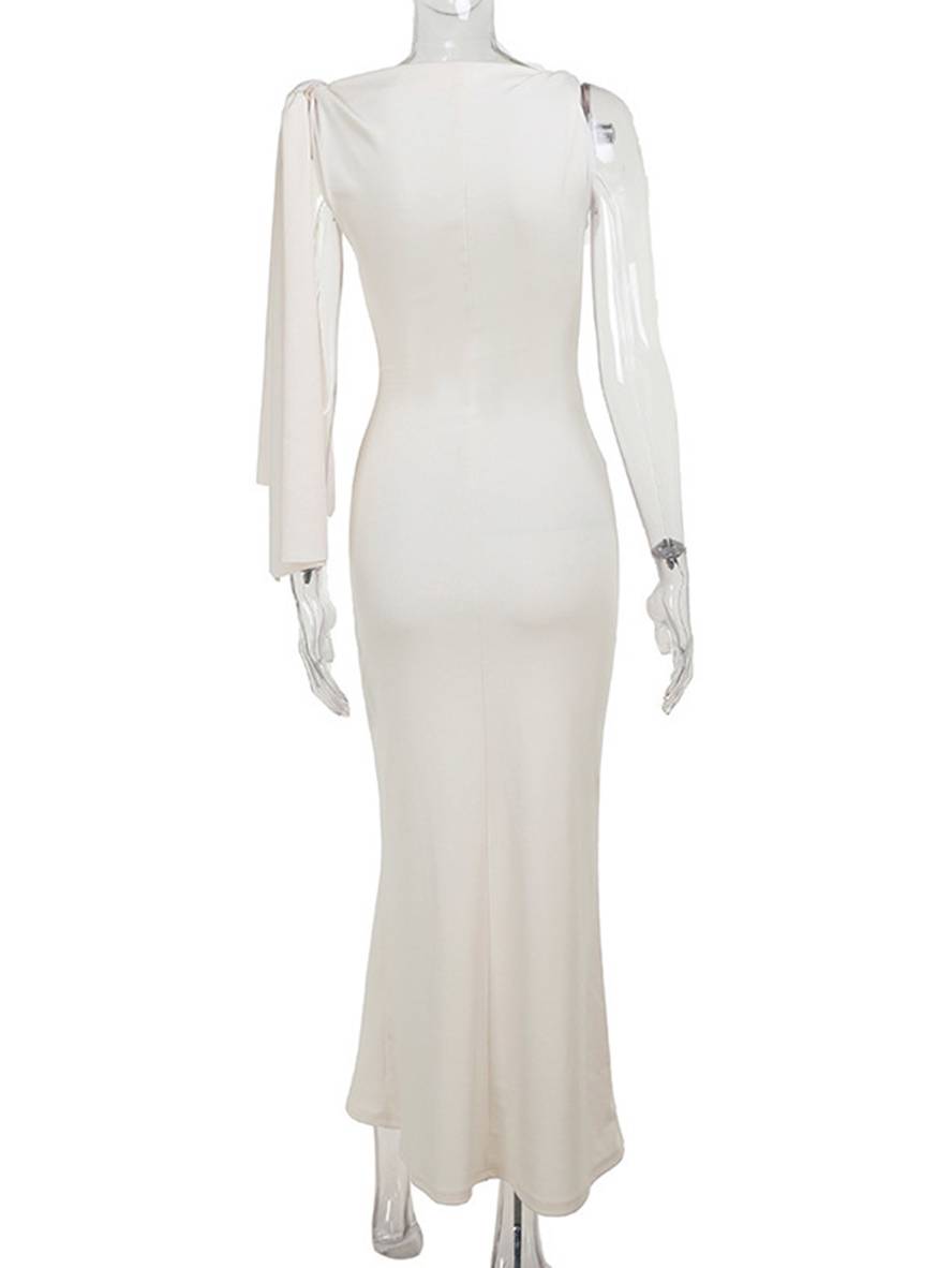 long tight-fitting solid color one-shoulder sleeveless elegant evening dress for women | Force