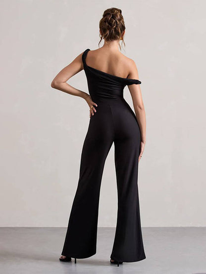 flare wide-leg jumpsuits one shoulder boat neck sleeveless women elegant casual one piece | Force
