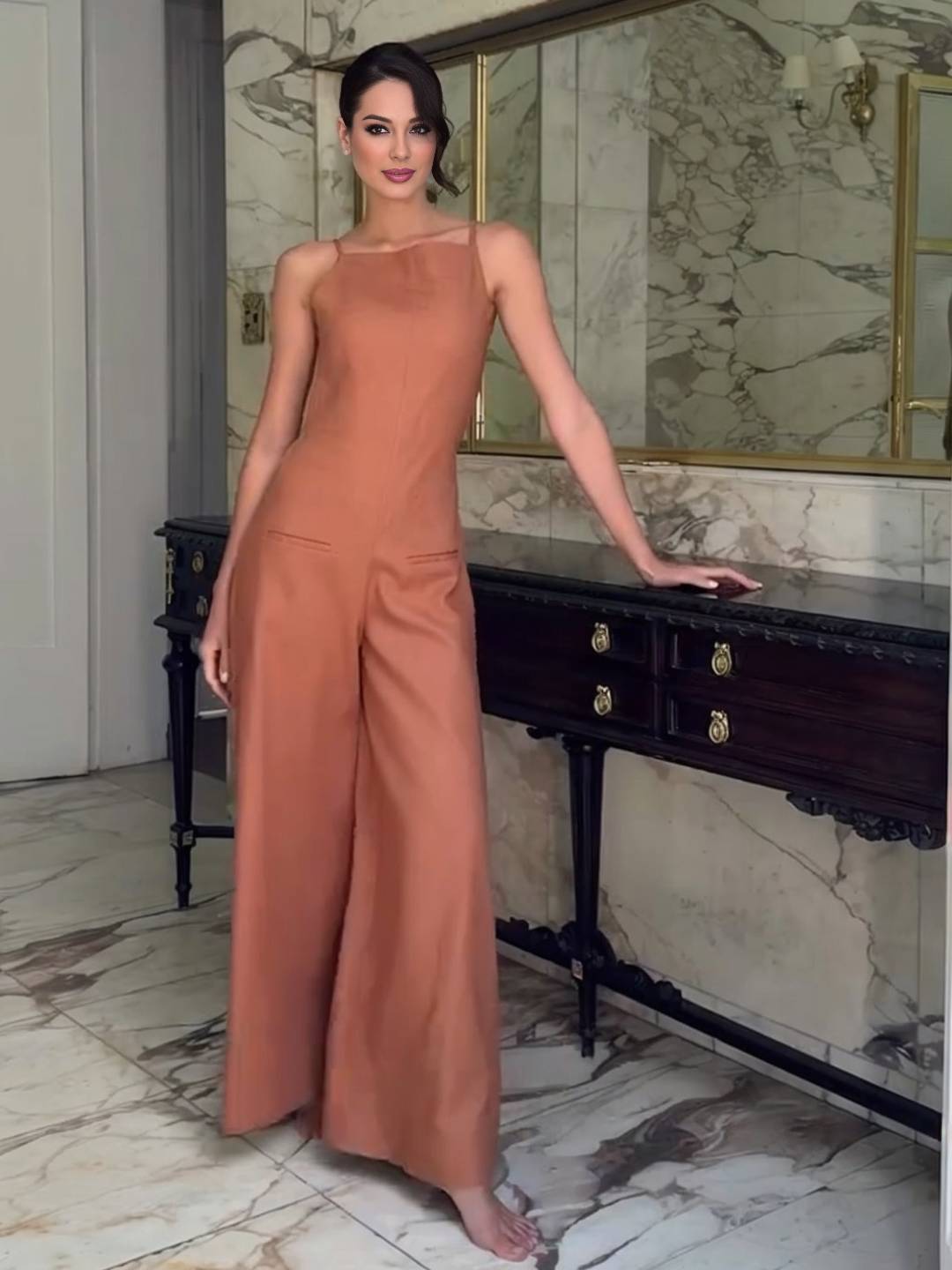 wide leg jumpsuits flared linen backless with thin straps sleeveless elegant casual vacation style for women | Force