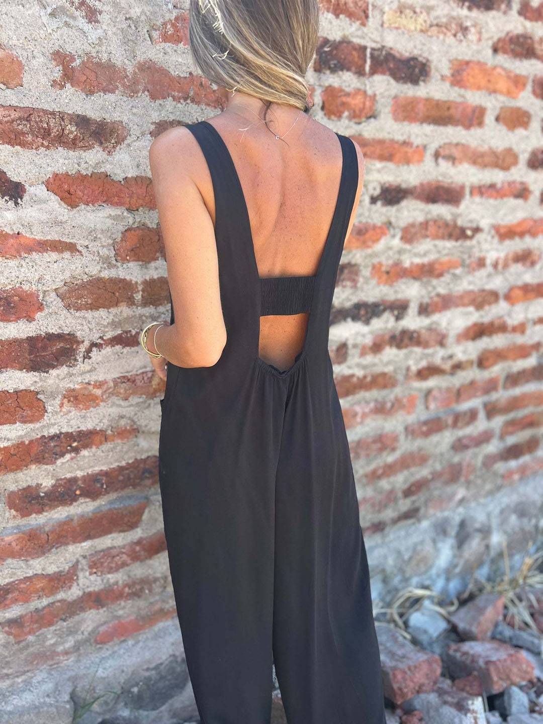 buttoned jumpsuits pockets backless sleeveless women elegant casual | Force