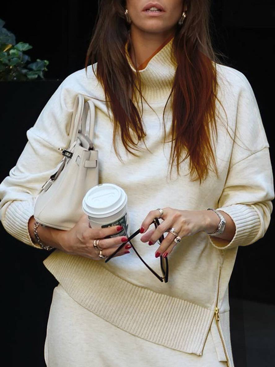 sets with solid color pants turtleneck high collar long sleeves women elegant sporty casual loose | Force