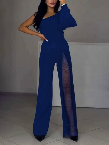 flare wide-leg jumpsuits one-shoulder side slit long sleeves women casual elegant relaxed ceremony | Force