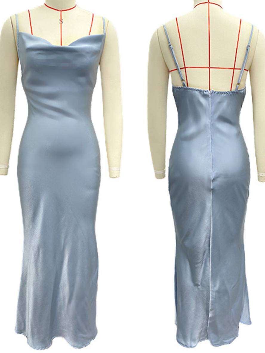 satin fitted backless bridesmaid dress with thin straps elegant evening woman wedding guest | Force