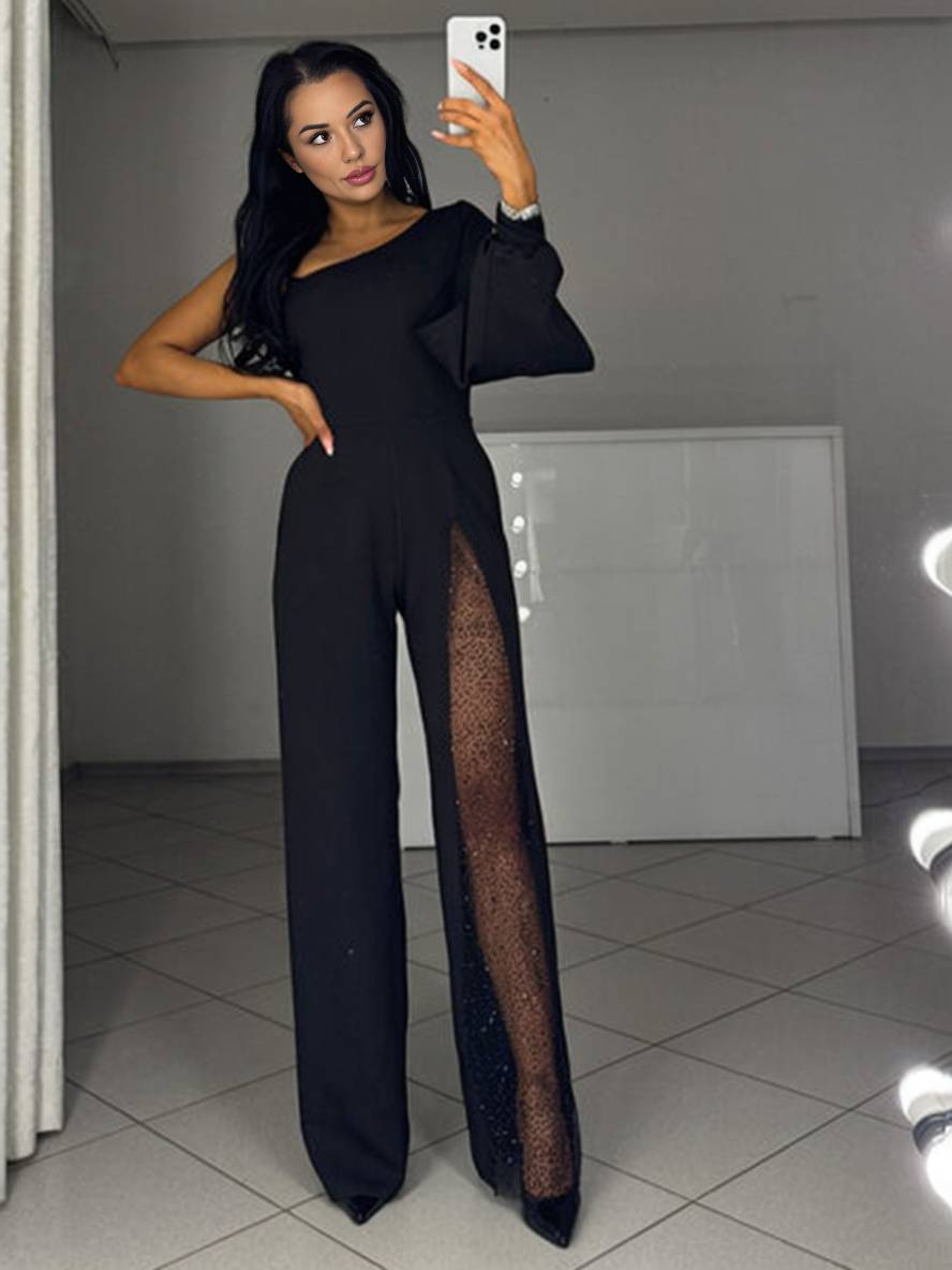 flare wide-leg jumpsuits one-shoulder side slit long sleeves women casual elegant relaxed ceremony | Force